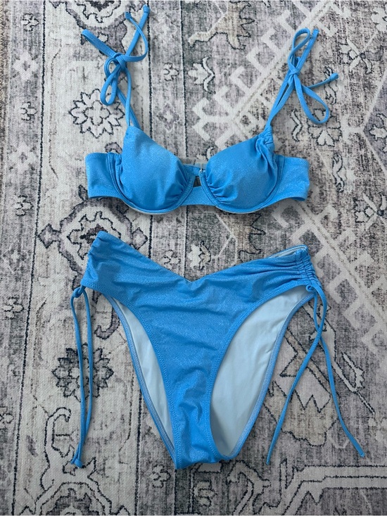 Victoria's Secret Other - Victoria's Secret Blue Tie-Shoulder Underwire Bikini Set